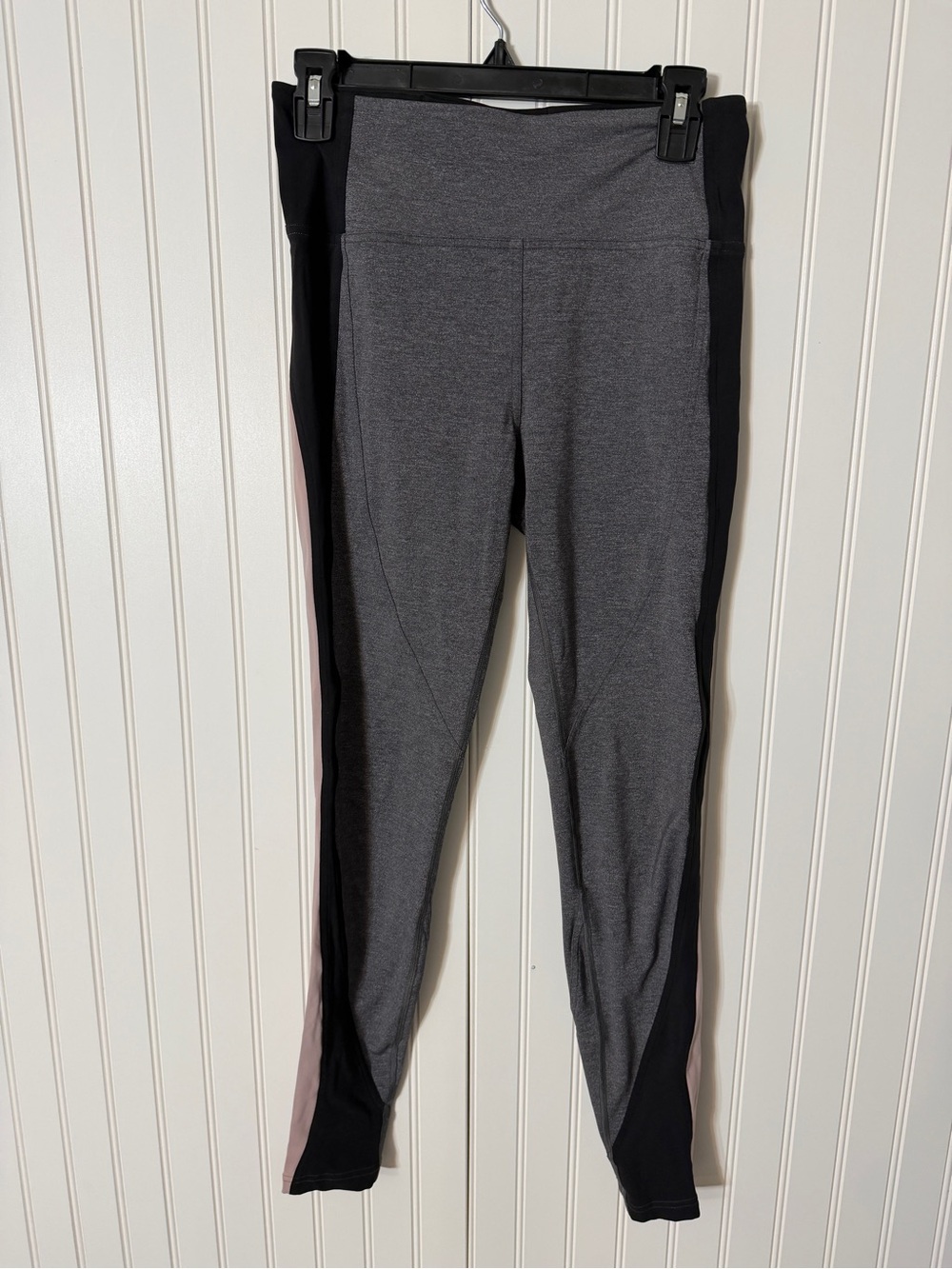 LuLuLemon Gray and Black Colorblock Leggings with Pink Side Panels